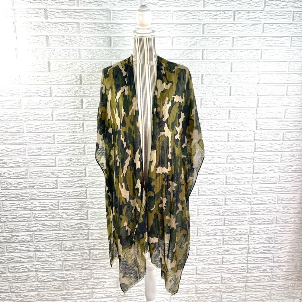 Riah Fashion Green Camouflage Sleeved Shawl Cardigan One Size